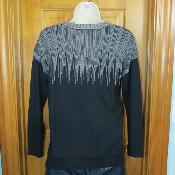 Alfani Black Sweater ¾ Sleeve Gold & Silver Accents Soft Size Petite Small - Picture 5 of 9